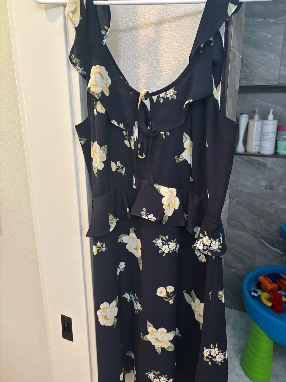 J.O.A. Navy Floral Ruffle Dress with Yellow Blooms